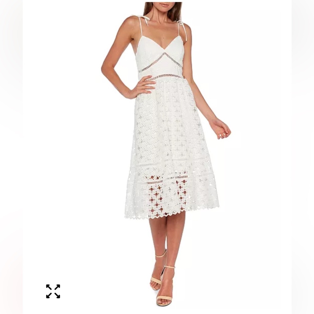 Bardot Louisiana Feminine White Lace Midi Dress 4/XS Lined Designer